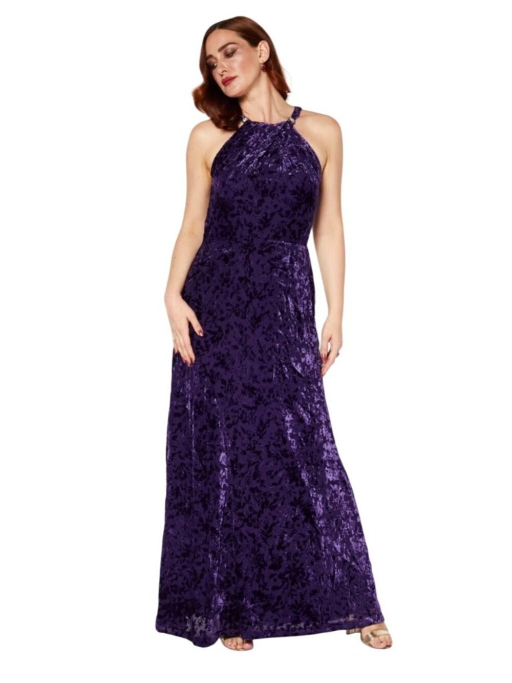 Lauren Ralph Lauren Purple floral Velvet Halter Maxi Dress Size 8 event gown